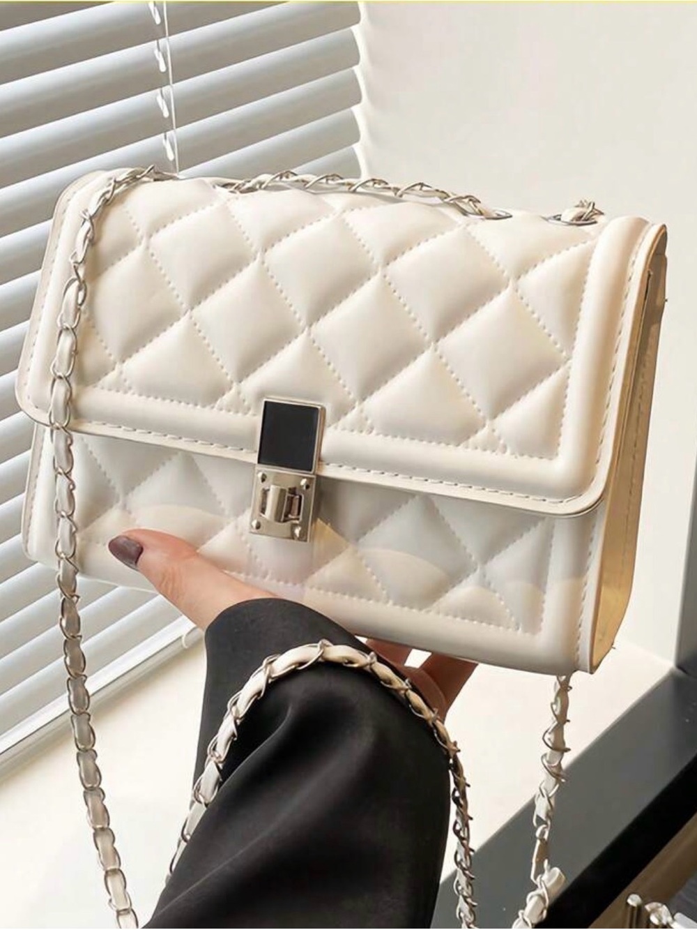 Cream Indentation Diamond Shape Square Crossbody Bag